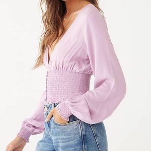 Women's Pink Plunging Smocked Top